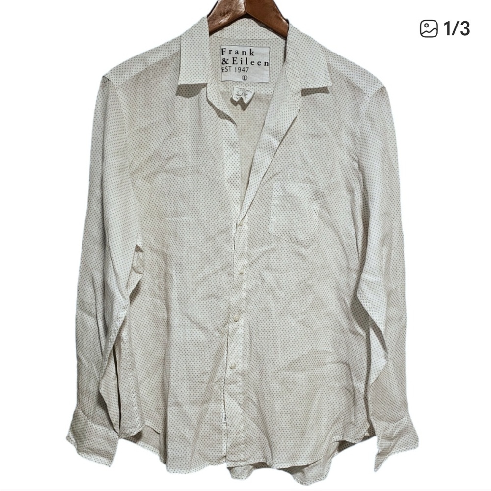 Frank & Eileen The Eileen Linen Button Up Shirt in Light Grey Dot Size Large